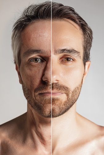 Closeup,Portrait,Of,Mature,Man,In,Two,Age,Stages.,Maturity
